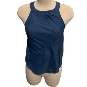 Vintage denim round collar sleeveless blouse
